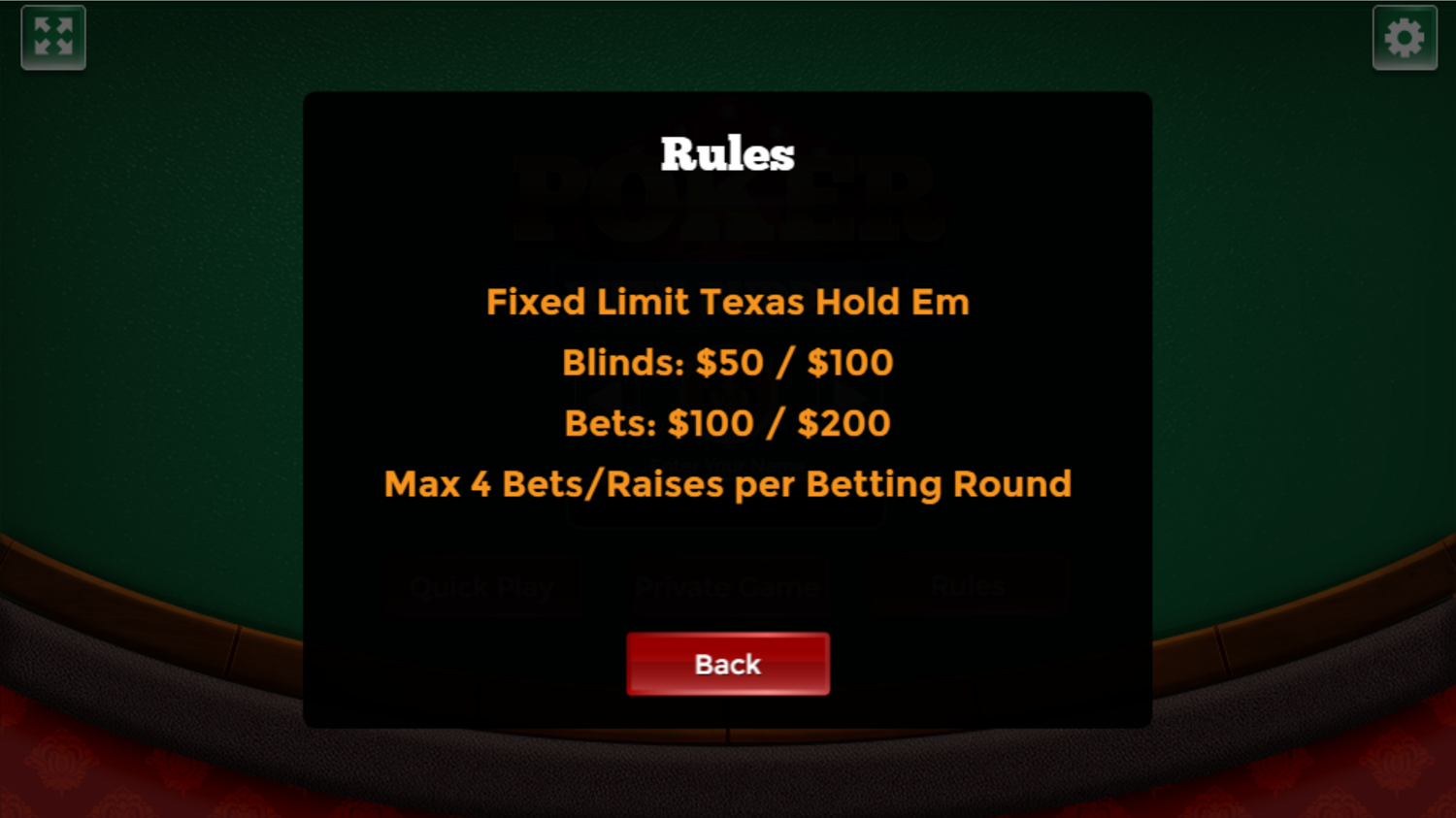 Poker With Buddies Game Rules Screenshot.