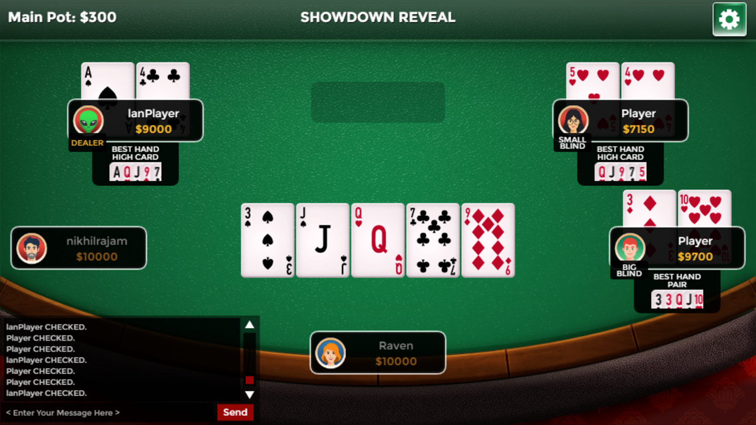 Poker With Buddies Game Showdown Screenshot.