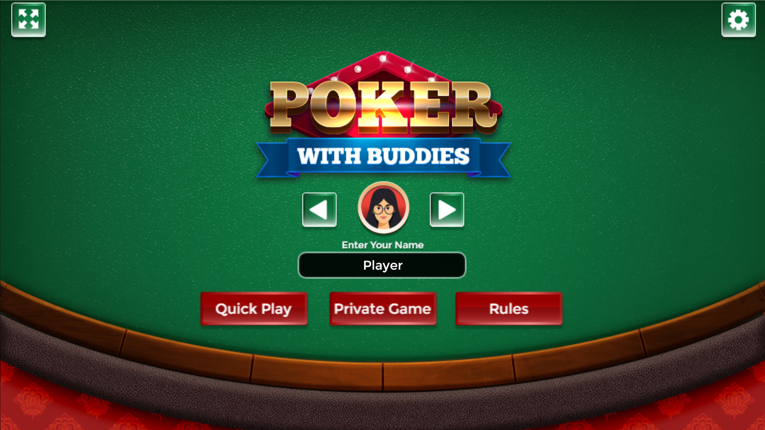 Poker With Buddies Game Welcome Screen Screenshot.