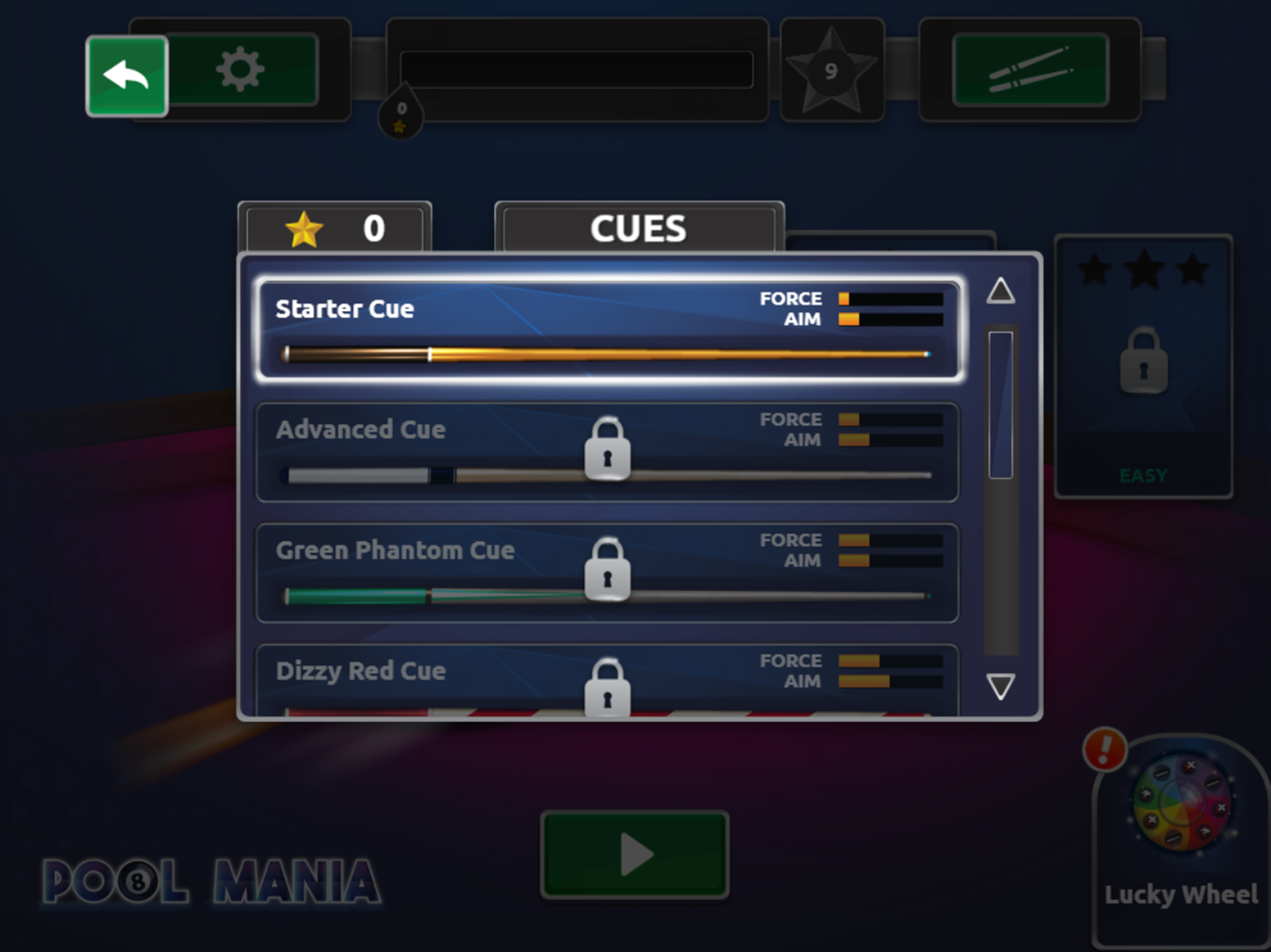 Pool Mania Game Cues Screenshot.