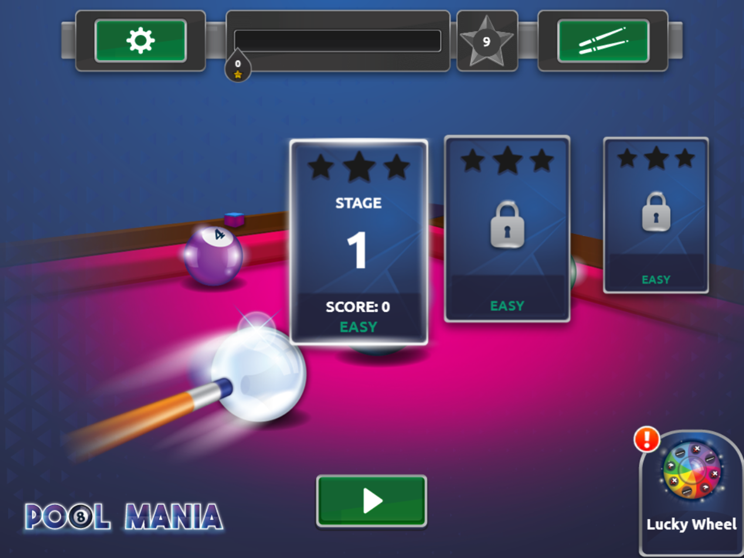 Pool Mania Game Menu Screenshot.