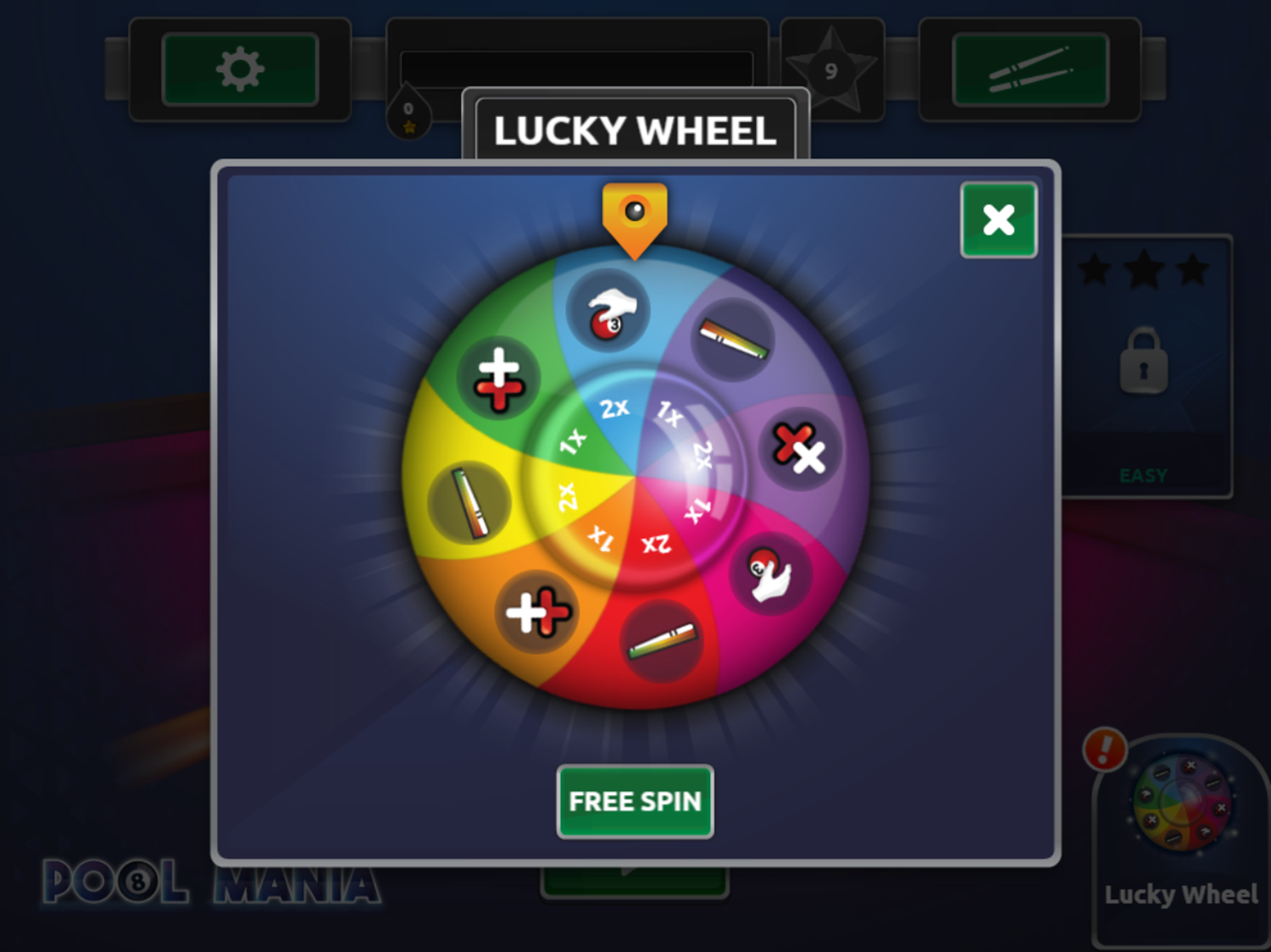 Pool Mania Game Lucky Wheel Screenshot.
