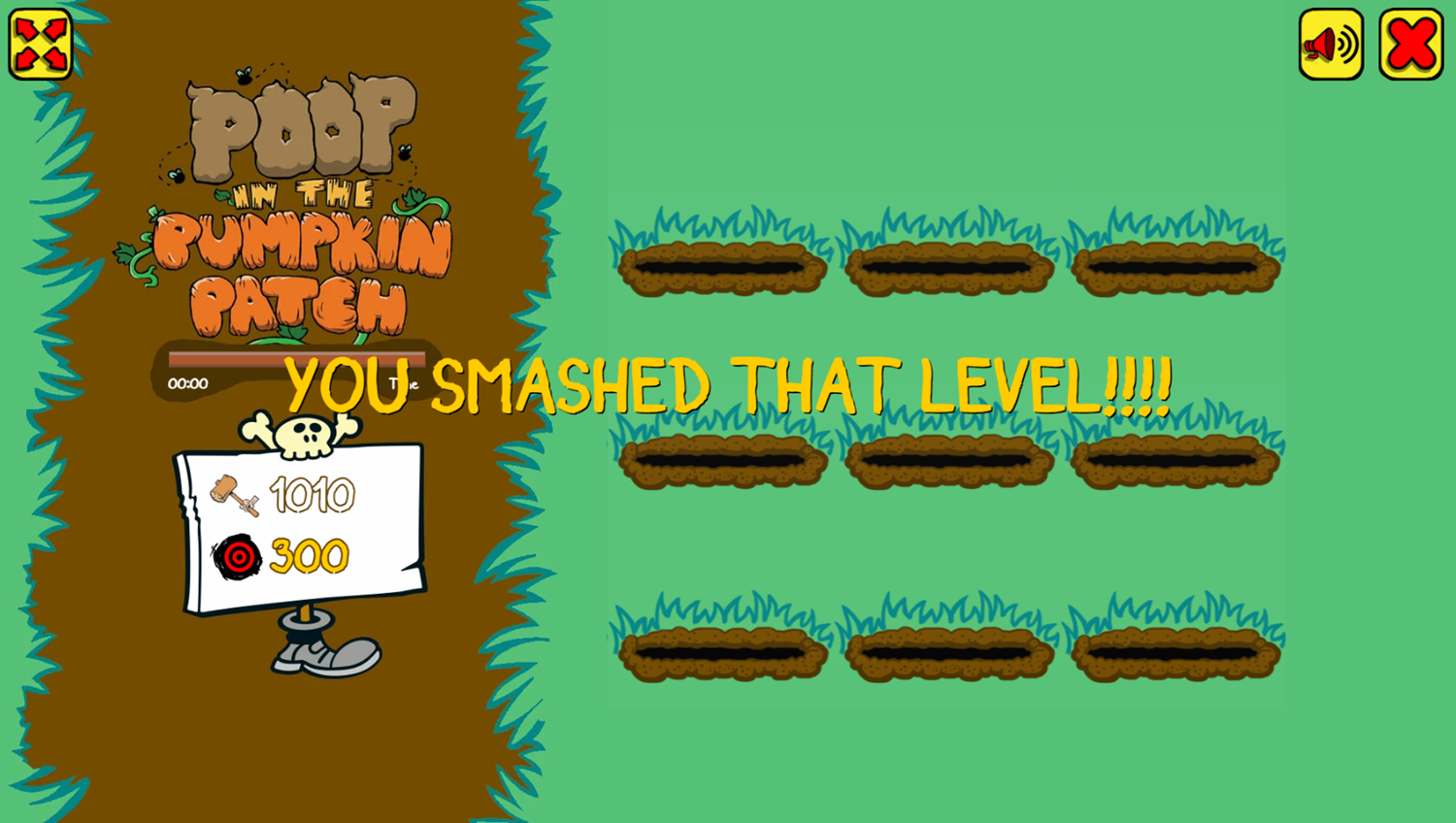 Poop in the Pumpkin Patch Game Level Complete Screenshot.