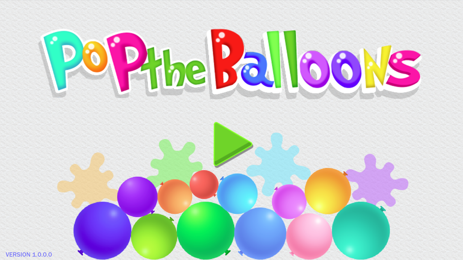 Pop the Balloons Game Welcome Screen Screenshot.