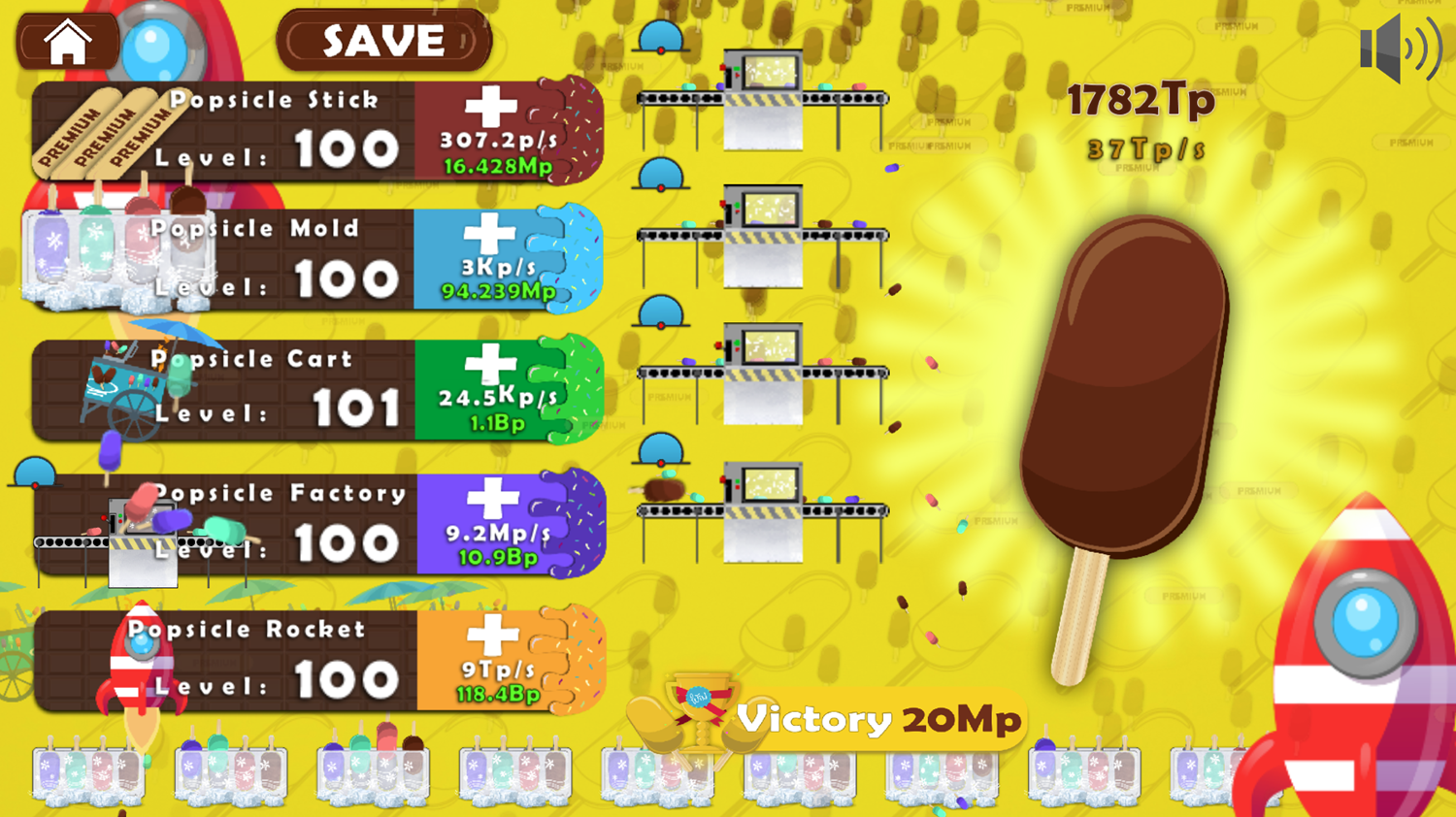 Popsicle Clicker Game Fully Upgraded Screenshot.