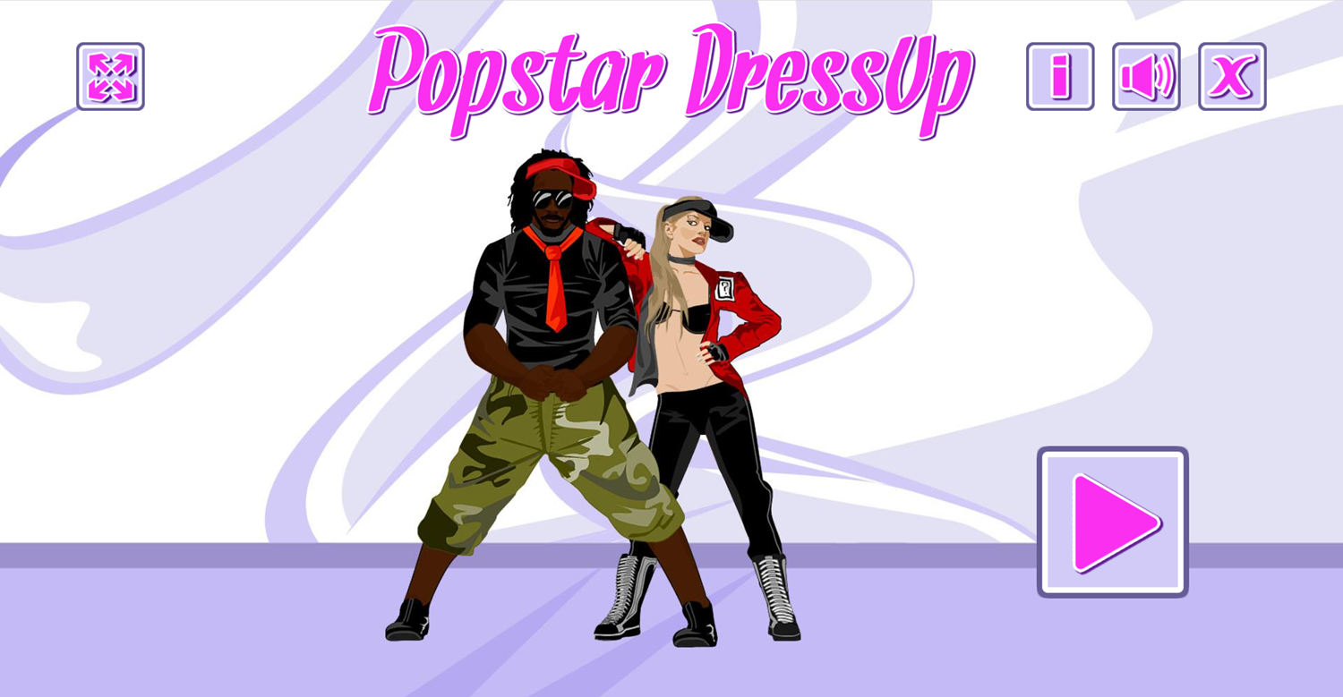 Popstar Dress Up Game Welcome Screen Screenshot.