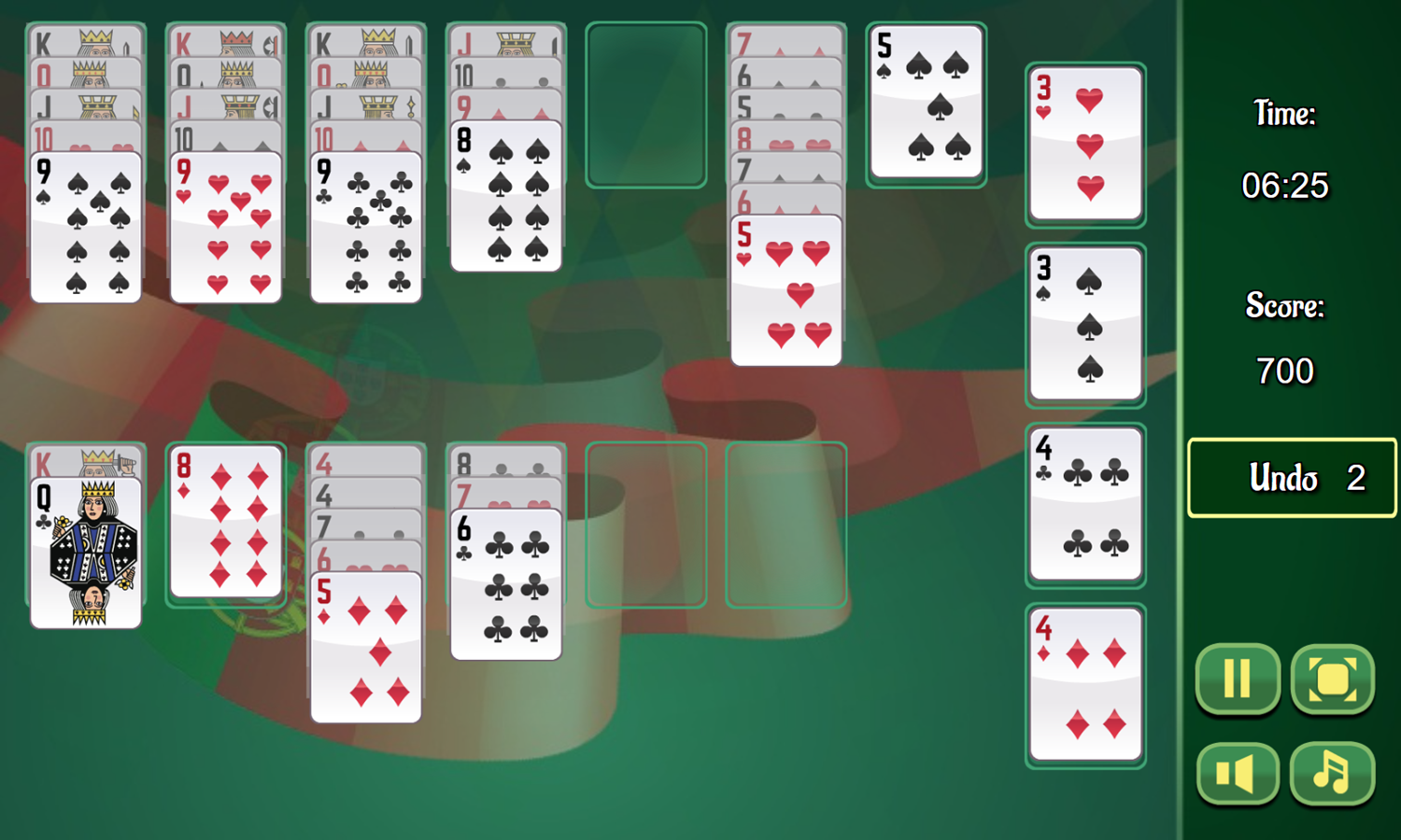 Portuguese Solitaire Game Play Screenshot.