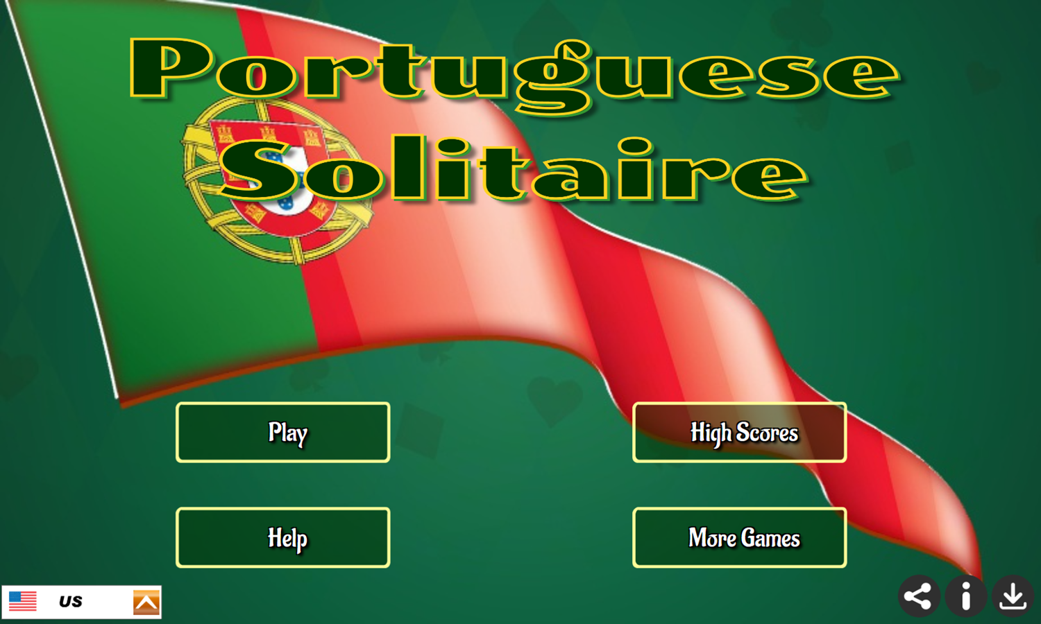 Portuguese Solitaire Game Welcome Screen Screenshot.