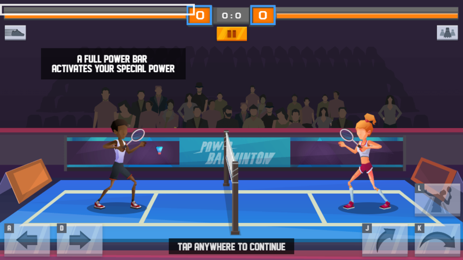 Power Badminton Game Instructions Screenshot.