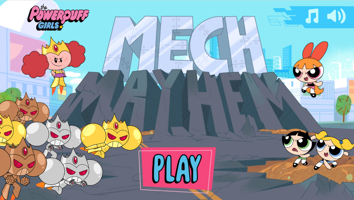 Powerpuff Girls Mech Mayhem Welcome Screen Screenshot.