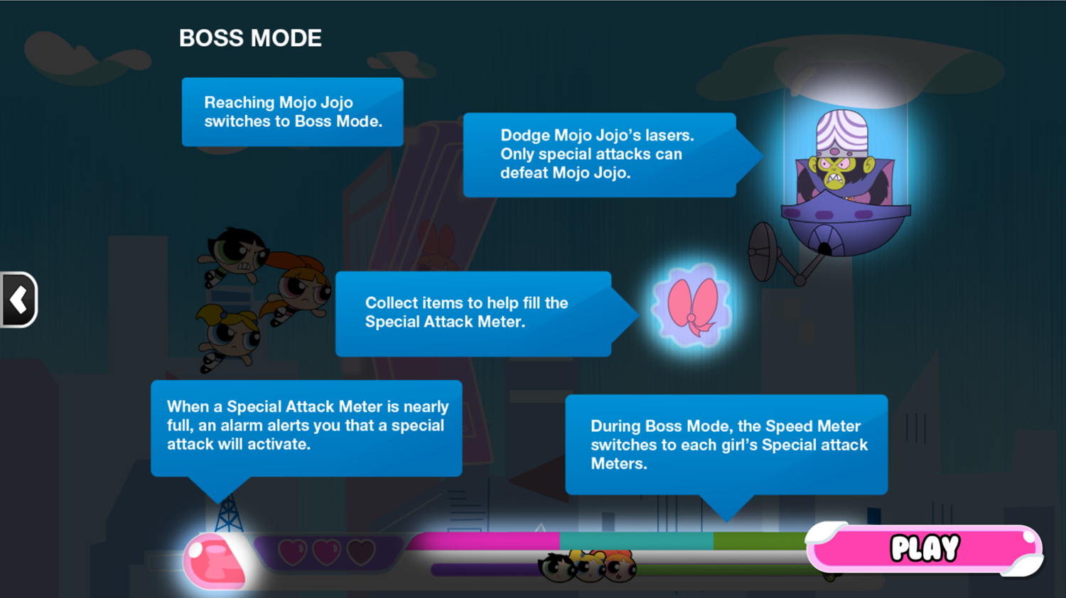 Powerpuff Girls Mojo Mayhem Boss Battle Instructions Screenshot.