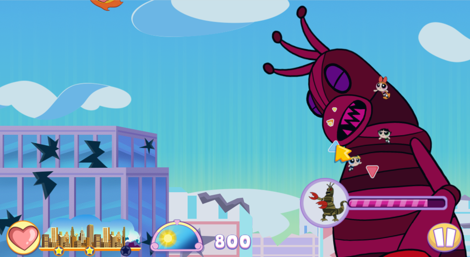 Powerpuff Girls Panic in Townsville Boss Battle Screenshot.