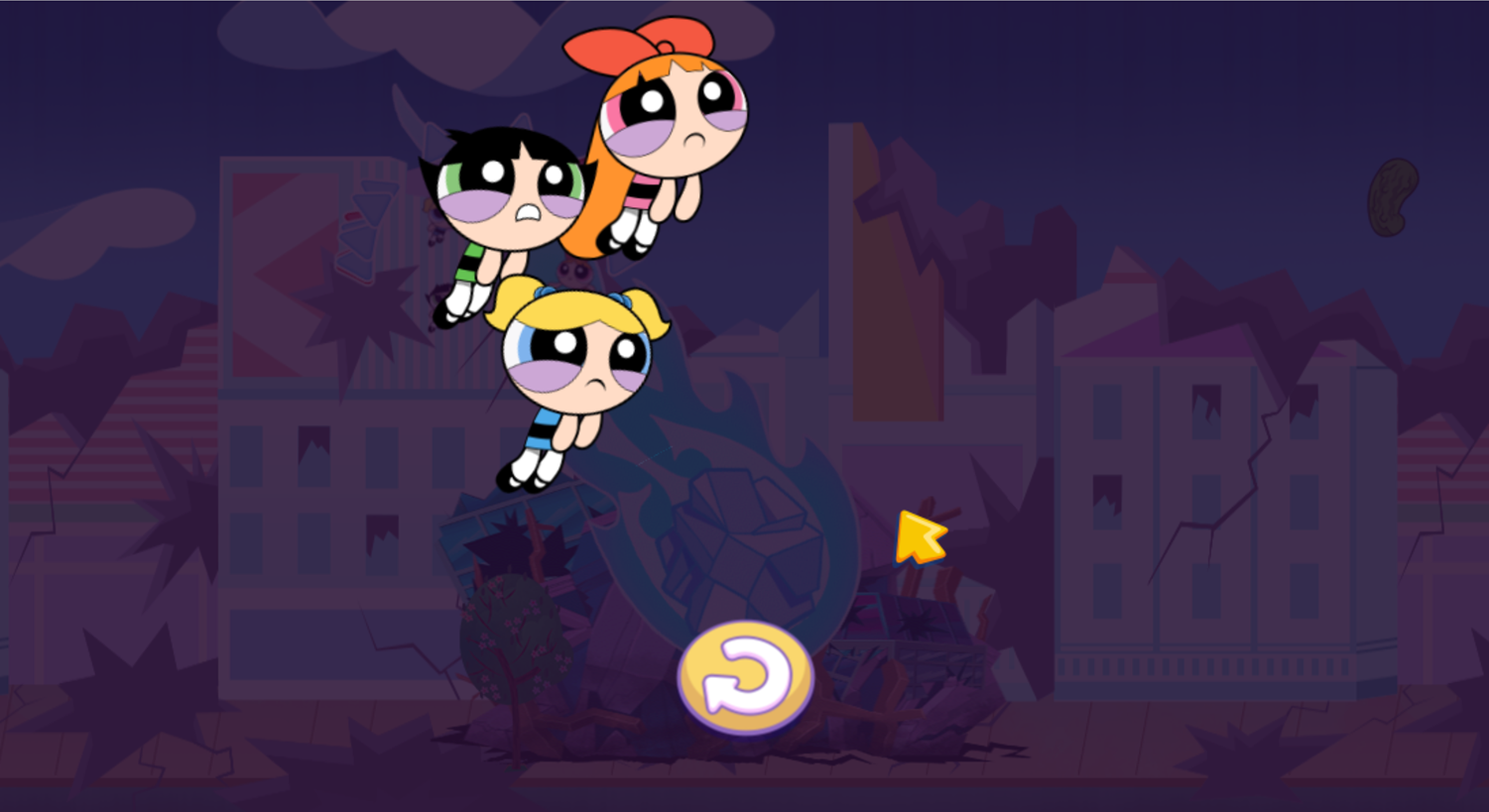 Powerpuff Girls Panic in Townsville Game Over Screenshot.