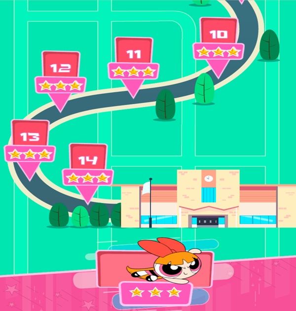 Powerpuff Girls Rush Hour Game Level Select Screen Screenshot.