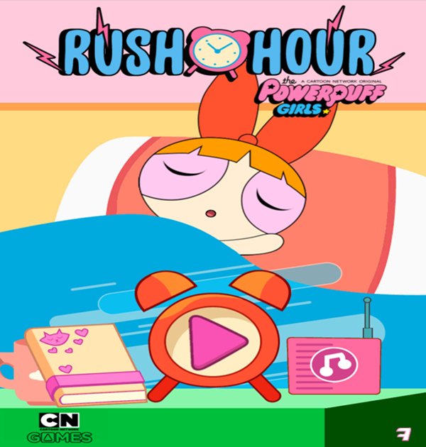 Powerpuff Girls Rush Hour Game Welcome Screen Screenshot.