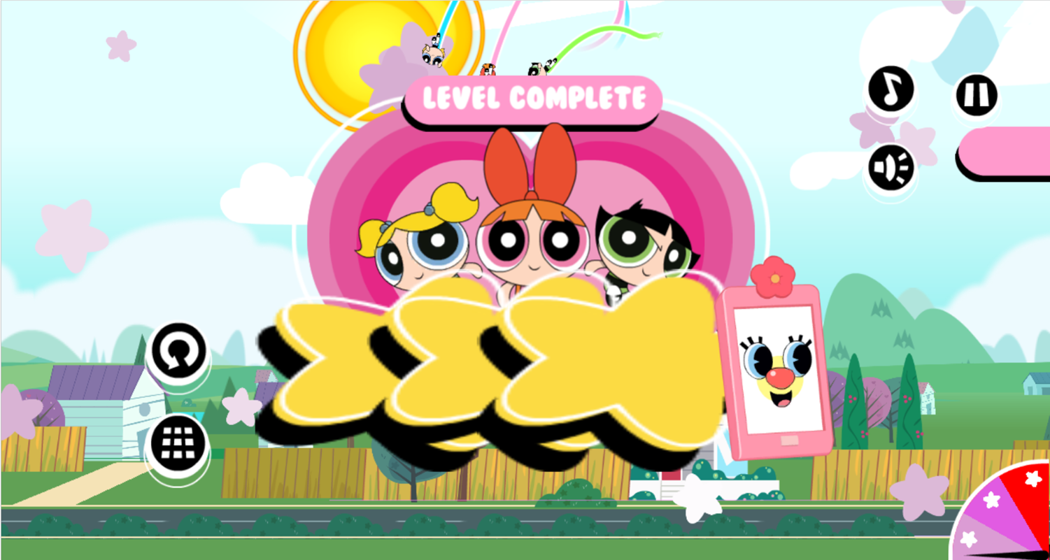 Powerpuff Girls Smashing Bots Game Level Complete Screen Screenshot.