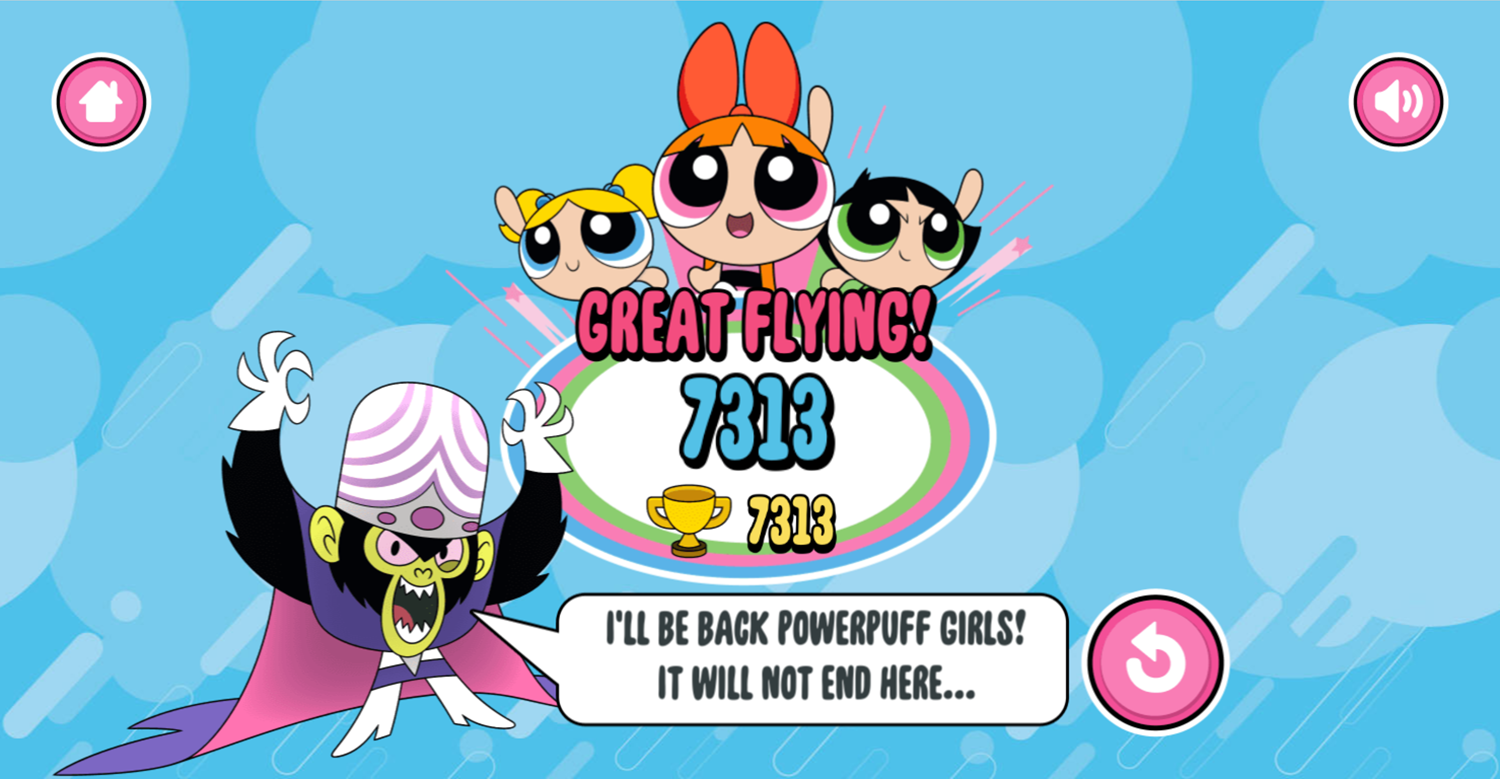 Powerpuff Girls Trail Blazer Game Over Screenshot.