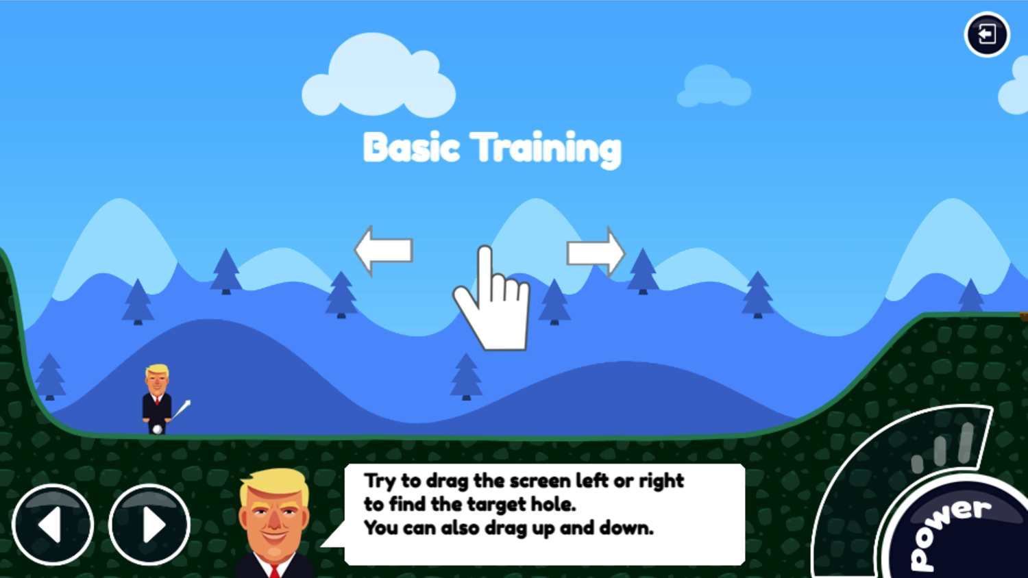 Presidential Golf Game Drag the Screen Instructions Screenshot.