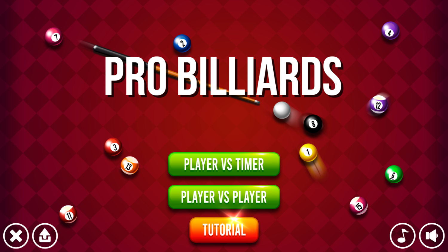 Pro Billiards Game Welcome Screen Screenshot.