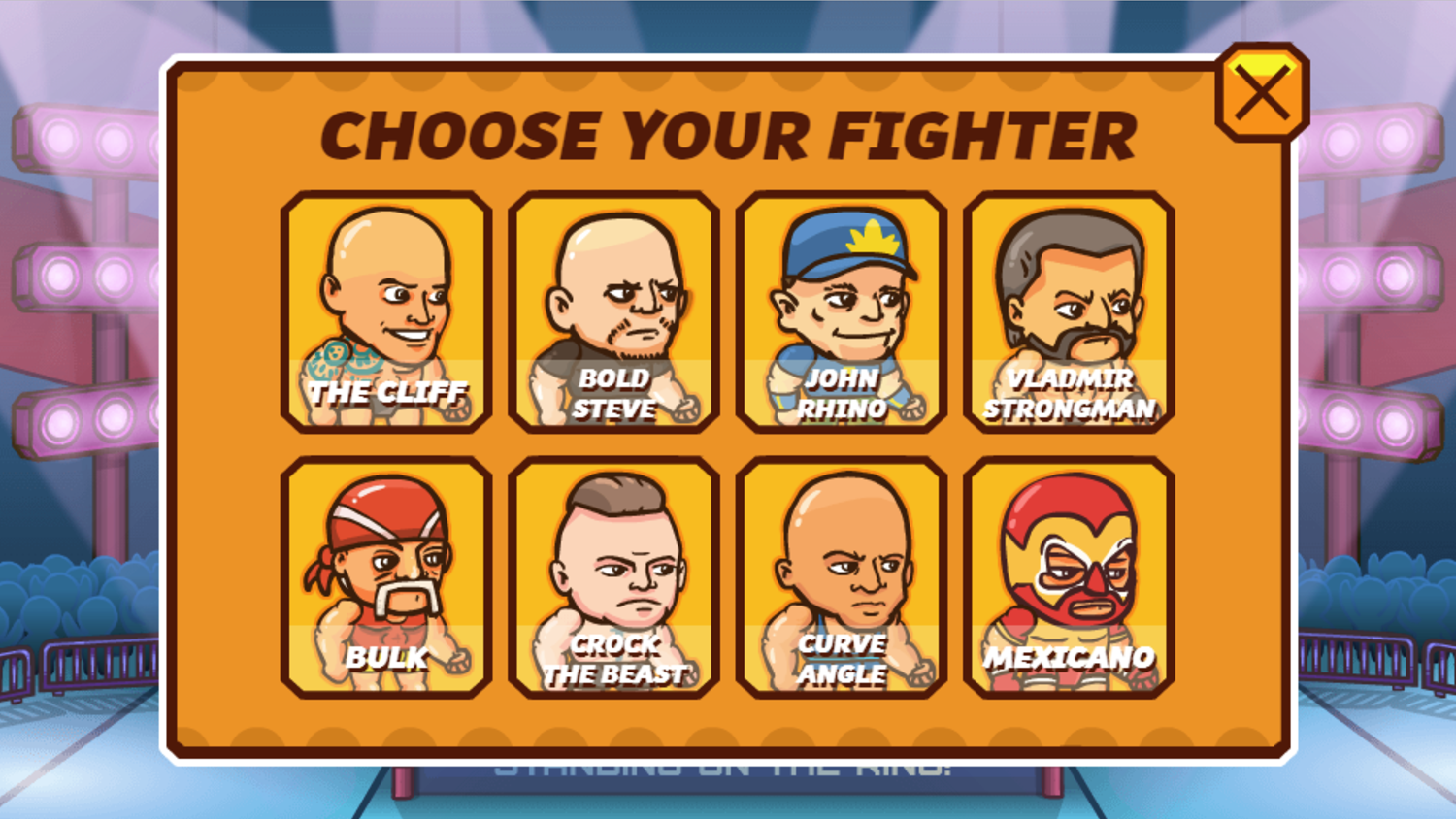 Pro Wrestling Action Game Choose Your Fighter Screen Screenshot.