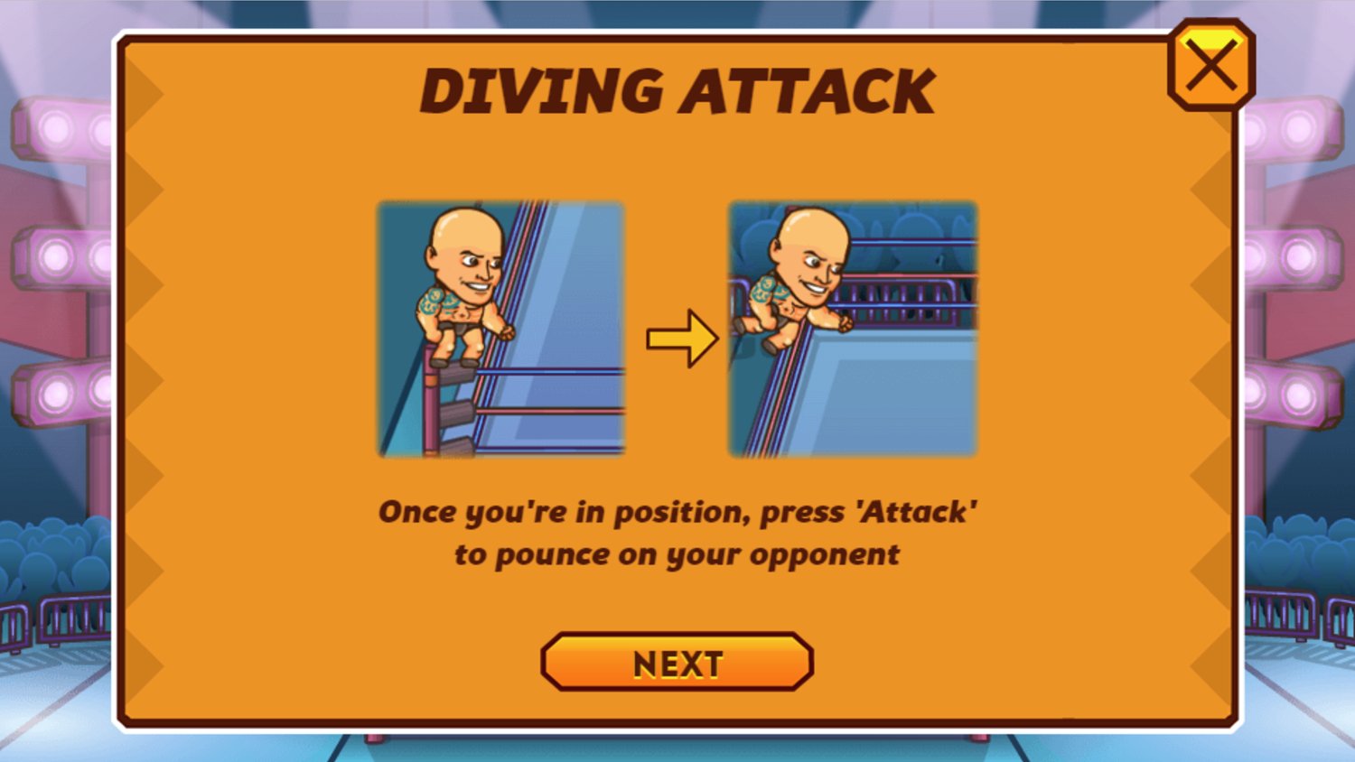 Pro Wrestling Action Game Diving Attack Information Screen Screenshot.