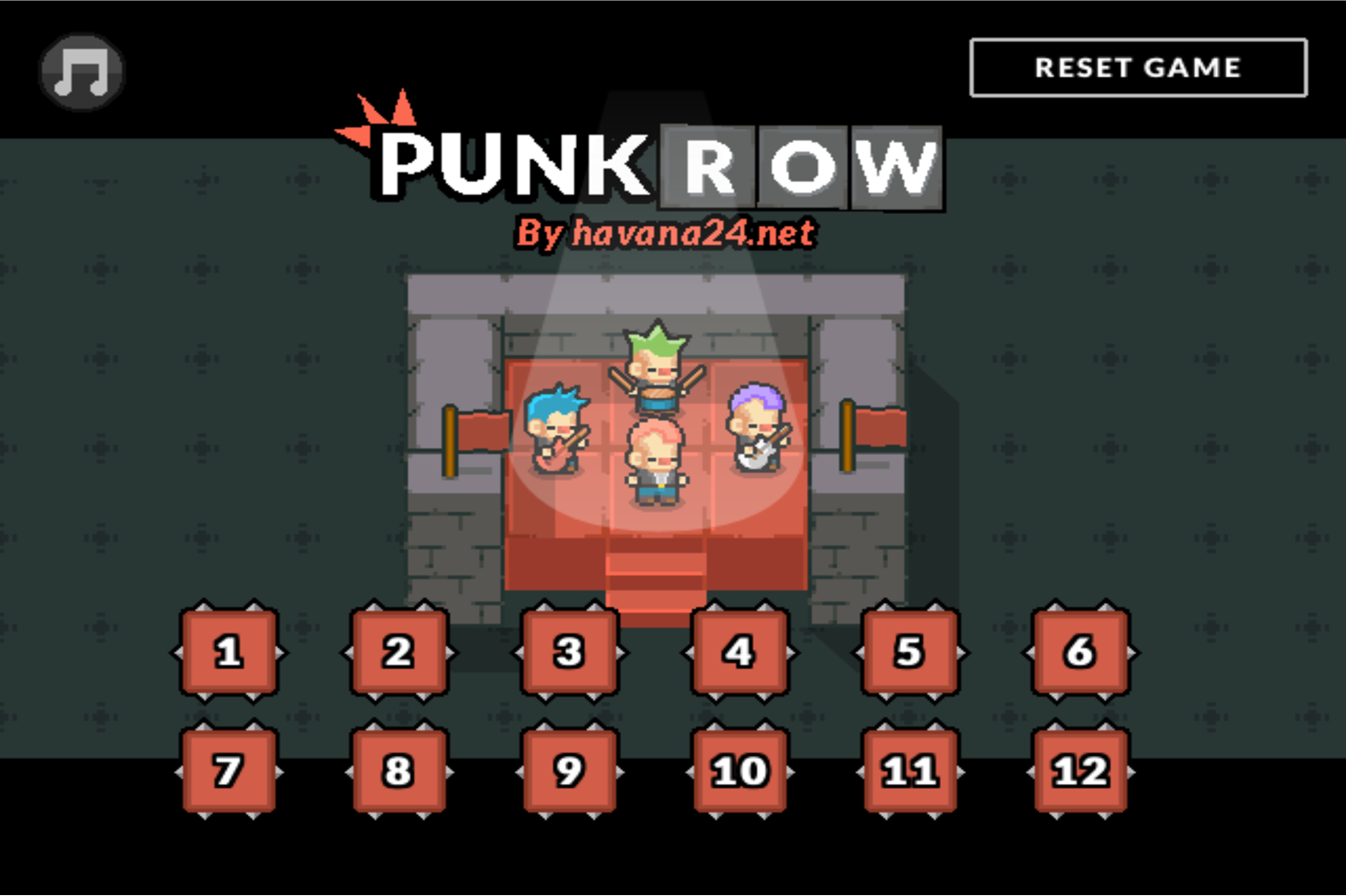 PunkRow Game Welcome Screen Screenshot.