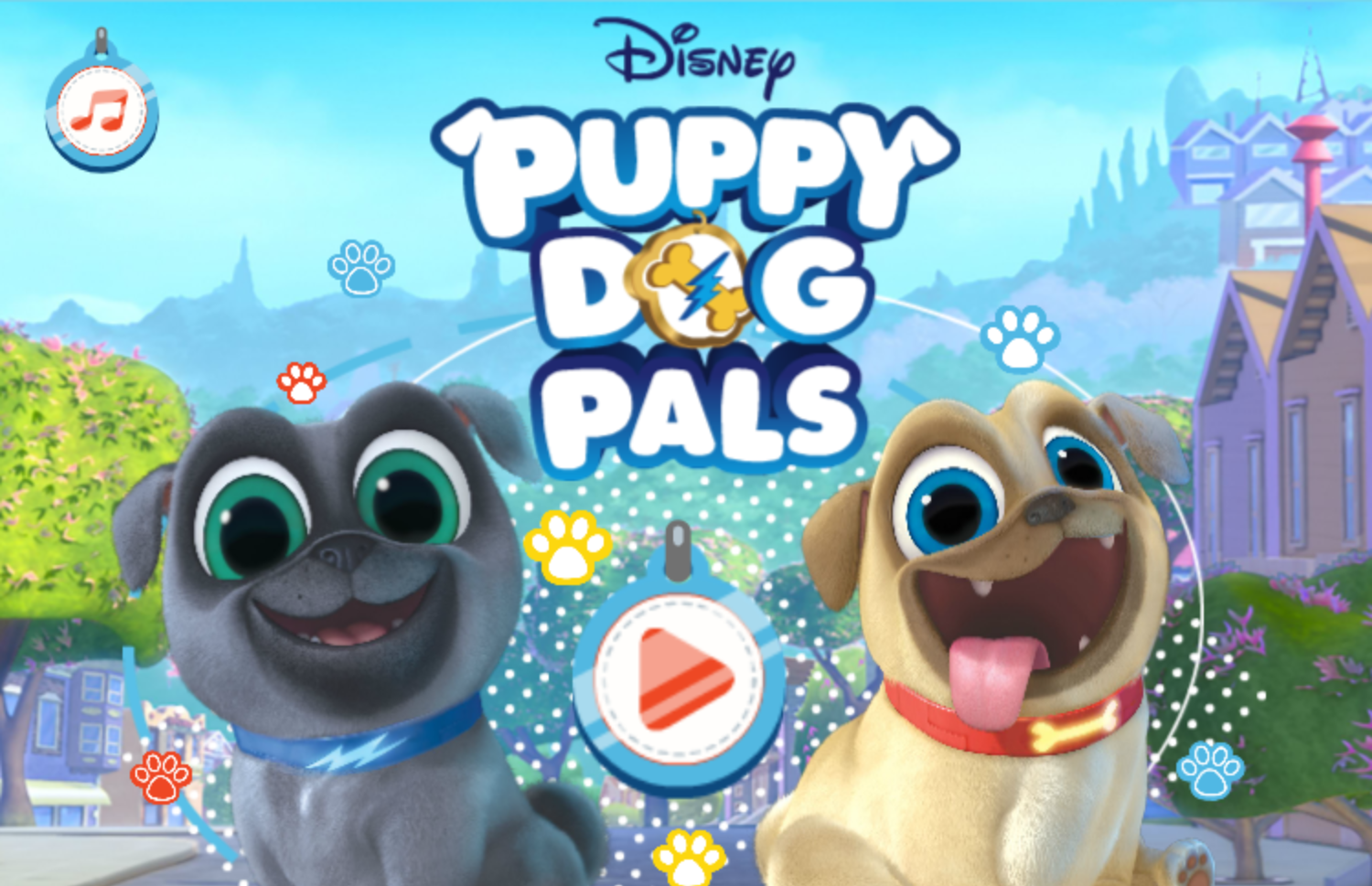 Puppy Dog Pals Game Welcome Screen Screenshot.