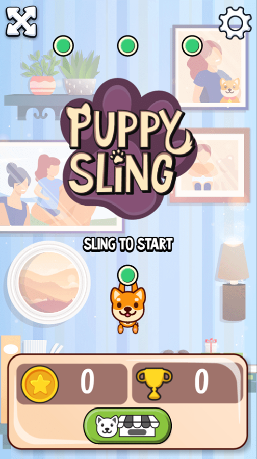 Puppy Sling Game Welcome Screen Screenshot.