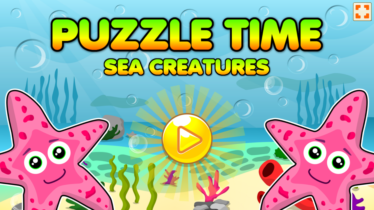 Puzzle Time Sea Creatures Game Welcome Screen Screenshot.