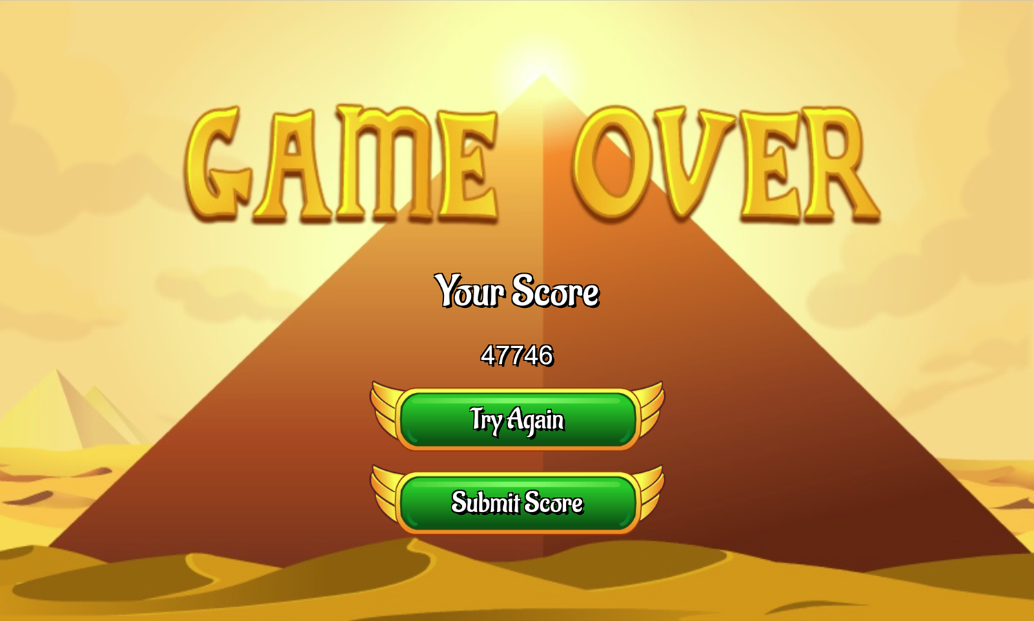 Pyramid Solitaire Game Over Screen Screenshot.