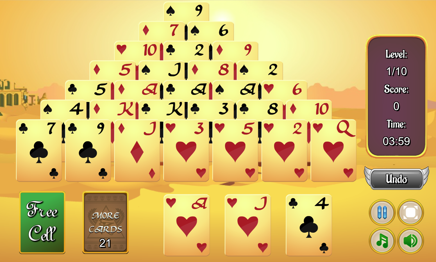 Pyramid Solitaire Game Screenshot.