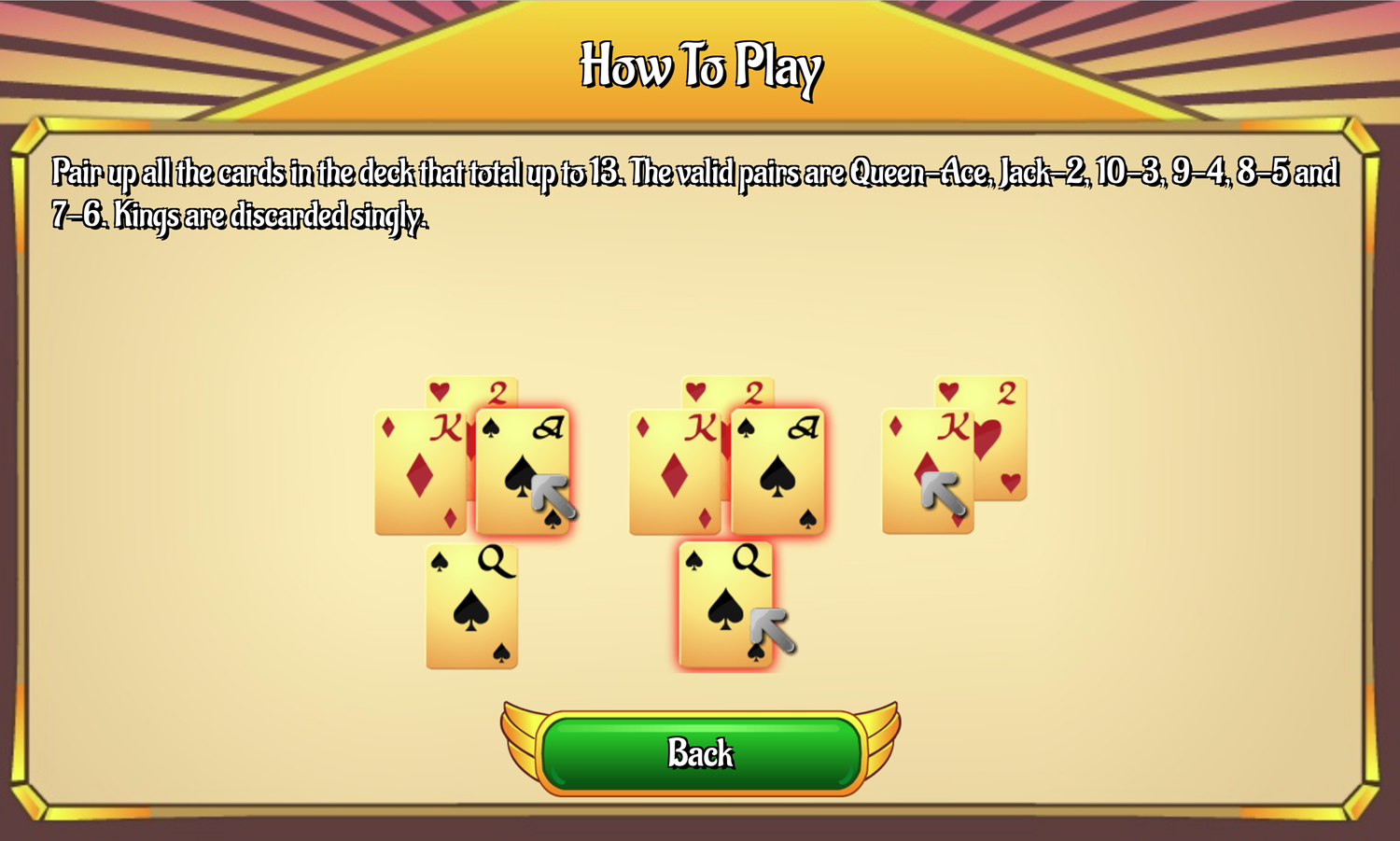 Pyramid Solitaire Game How to Play Screen Screenshot.