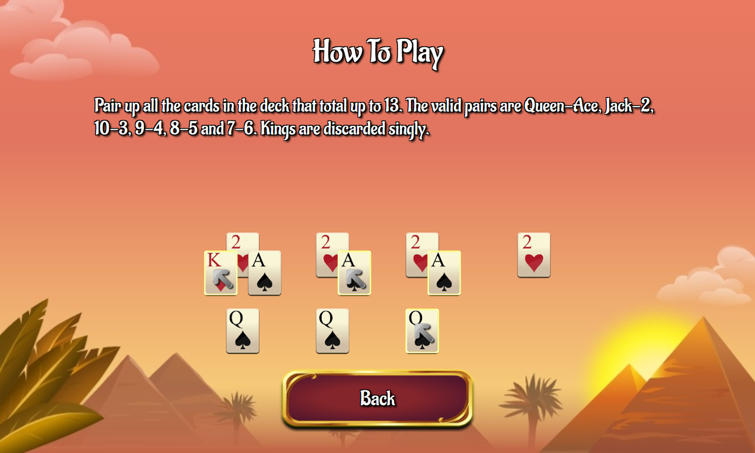 Pyramid Klondike Solitaire Game How To Play Screenshot.