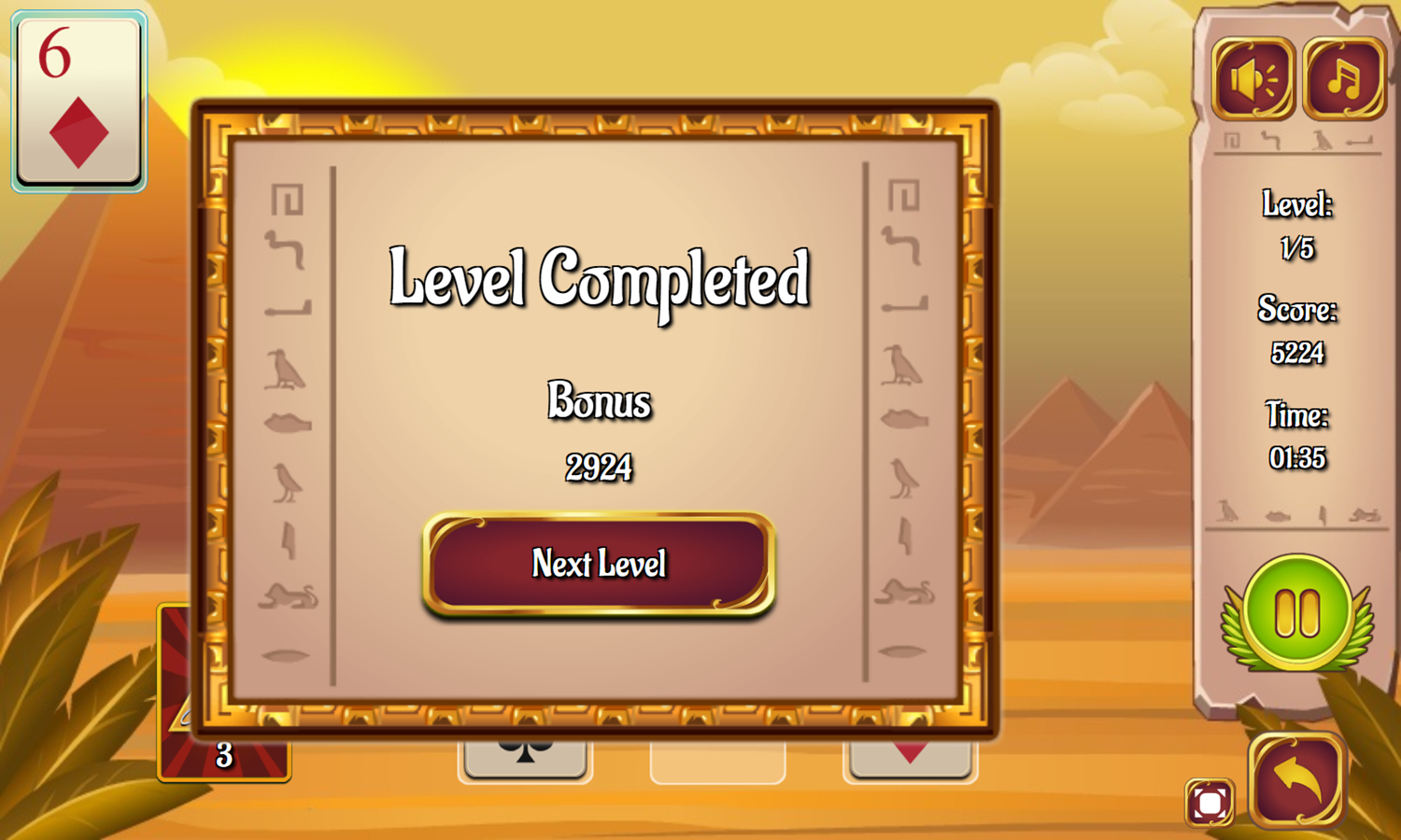 Pyramid Klondike Solitaire Game Level Completed Screenshot.