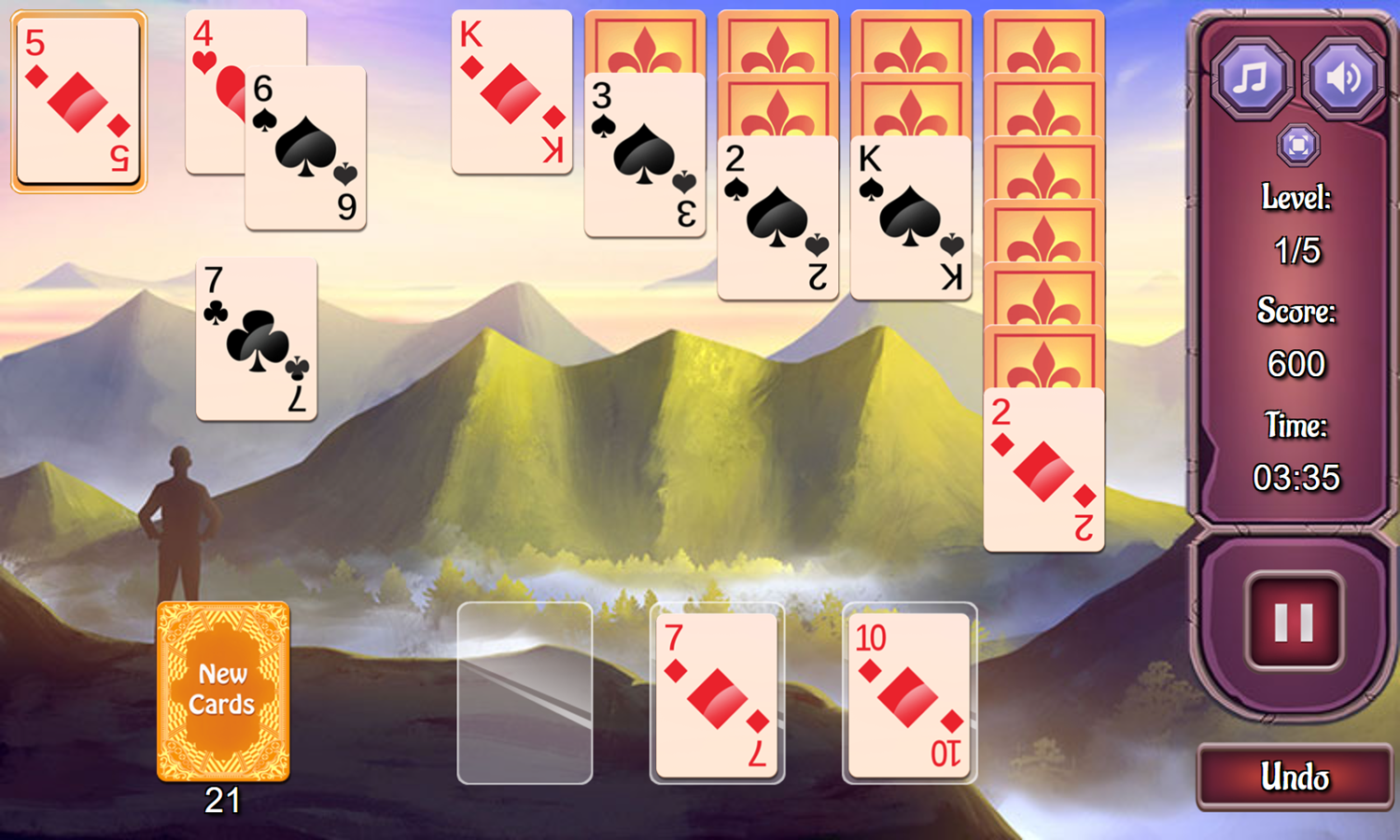 Pyramid Mountains Solitaire Game Play Screenshot.