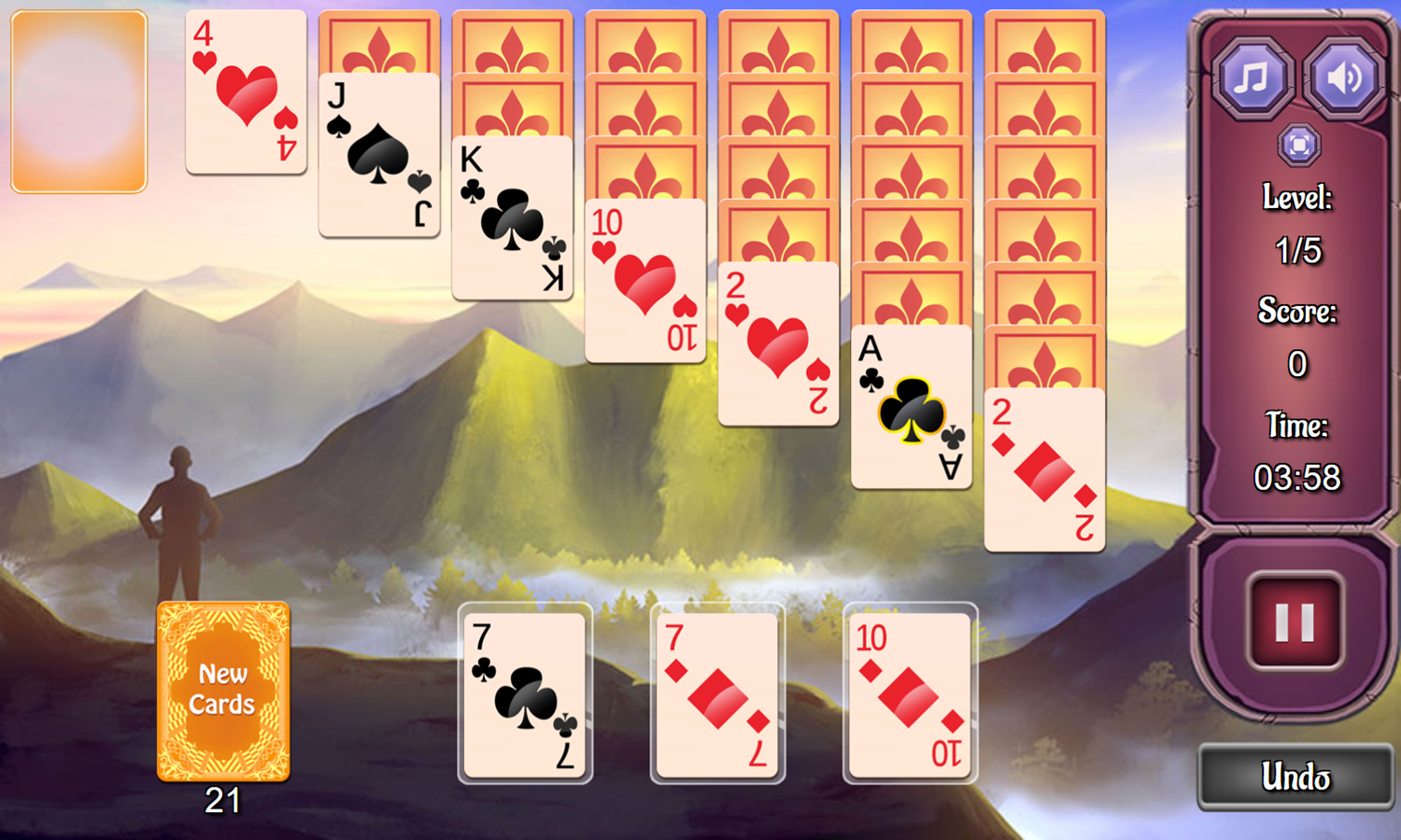 Pyramid Mountains Solitaire Game Start Screenshot.