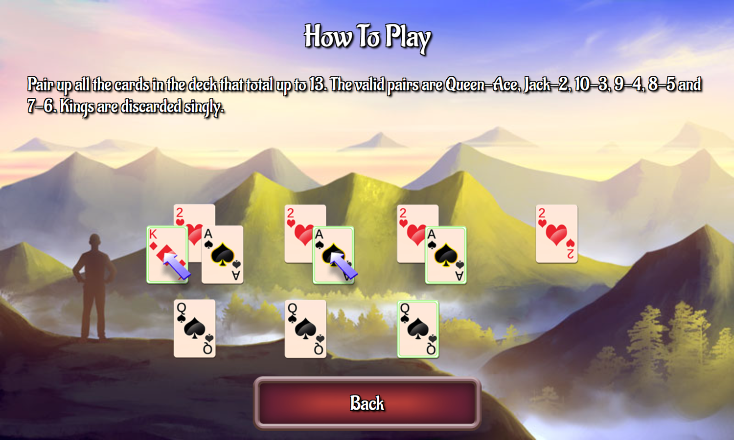 Pyramid Mountains Solitaire Game How To Play Screenshot.