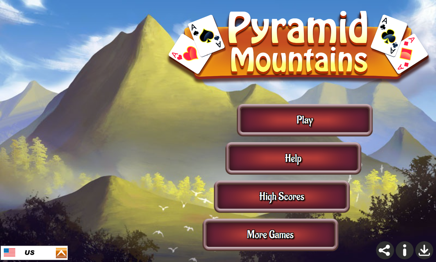 Pyramid Mountains Solitaire Game Welcome Screen Screenshot.