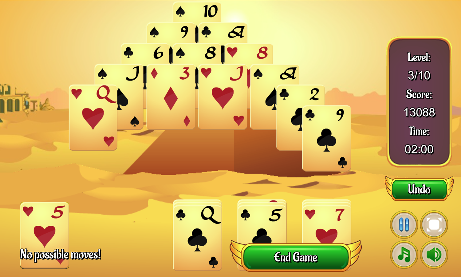 Pyramid Solitaire Game No Possible Moves Screen Screenshot.