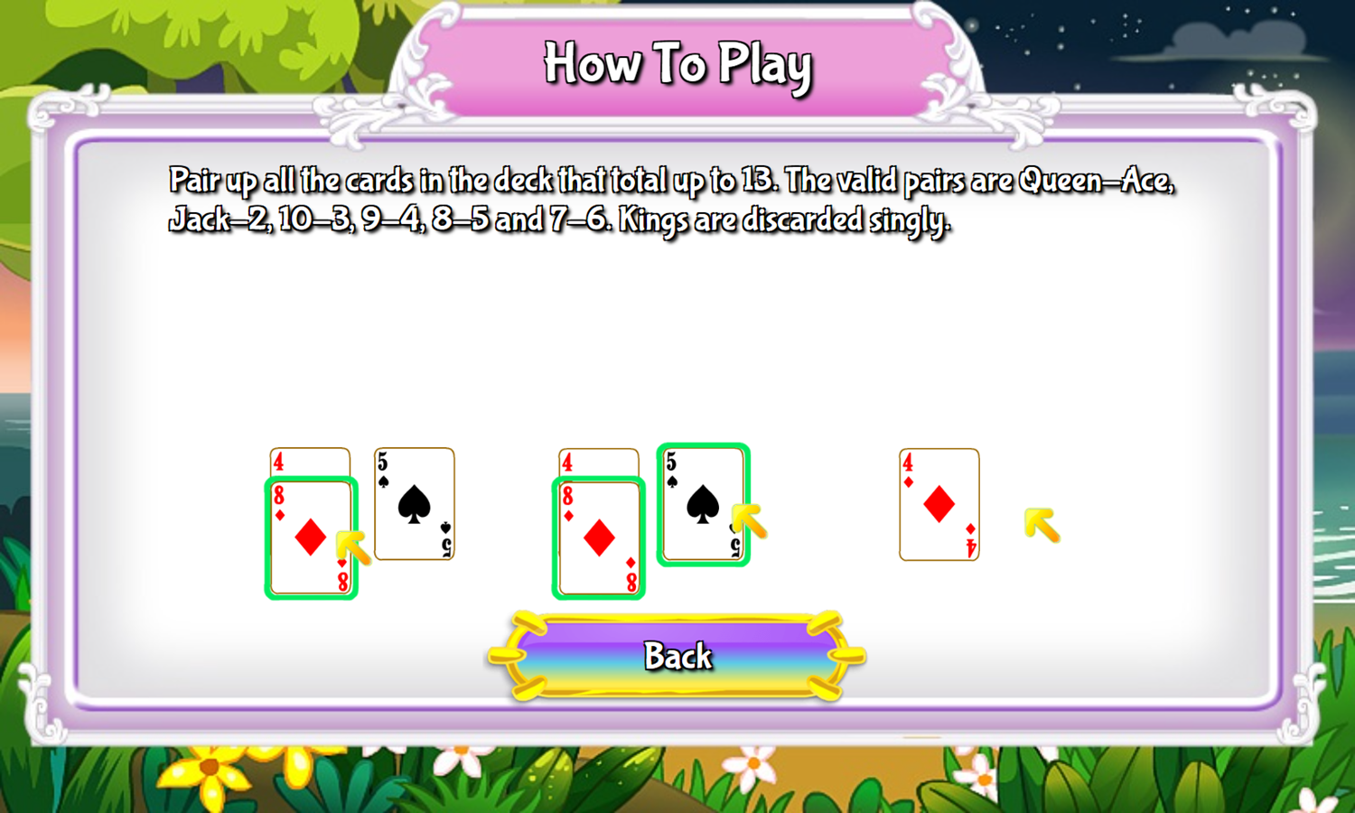 Pyramid of Love Solitaire Game How To Play Screenshot.