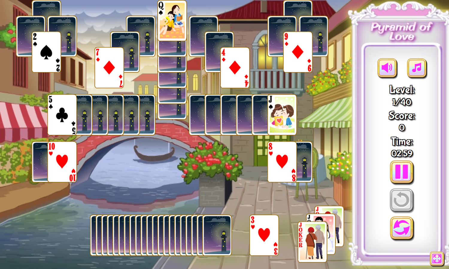 Pyramid of Love Solitaire Game Level Start Screenshot.