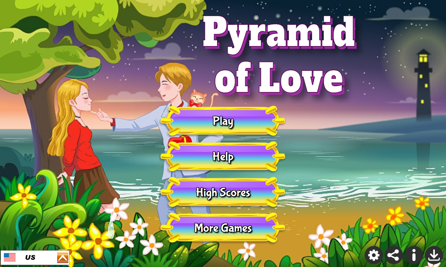 Pyramid of Love Solitaire Game Welcome Screen Screenshot.