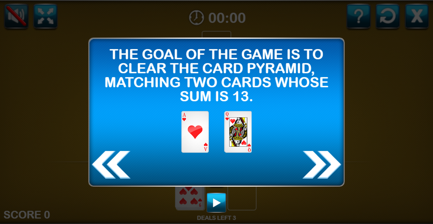 Pyramid Solitaire Game Goal Instructions Screenshot.