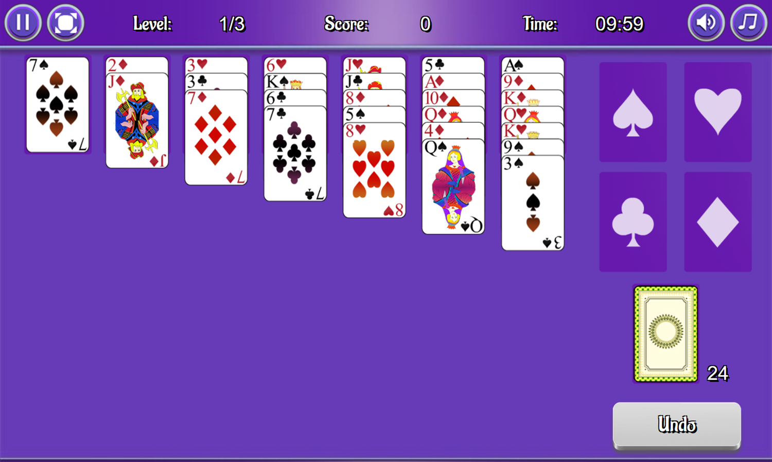 Queenie Solitaire Game Start Screenshot.