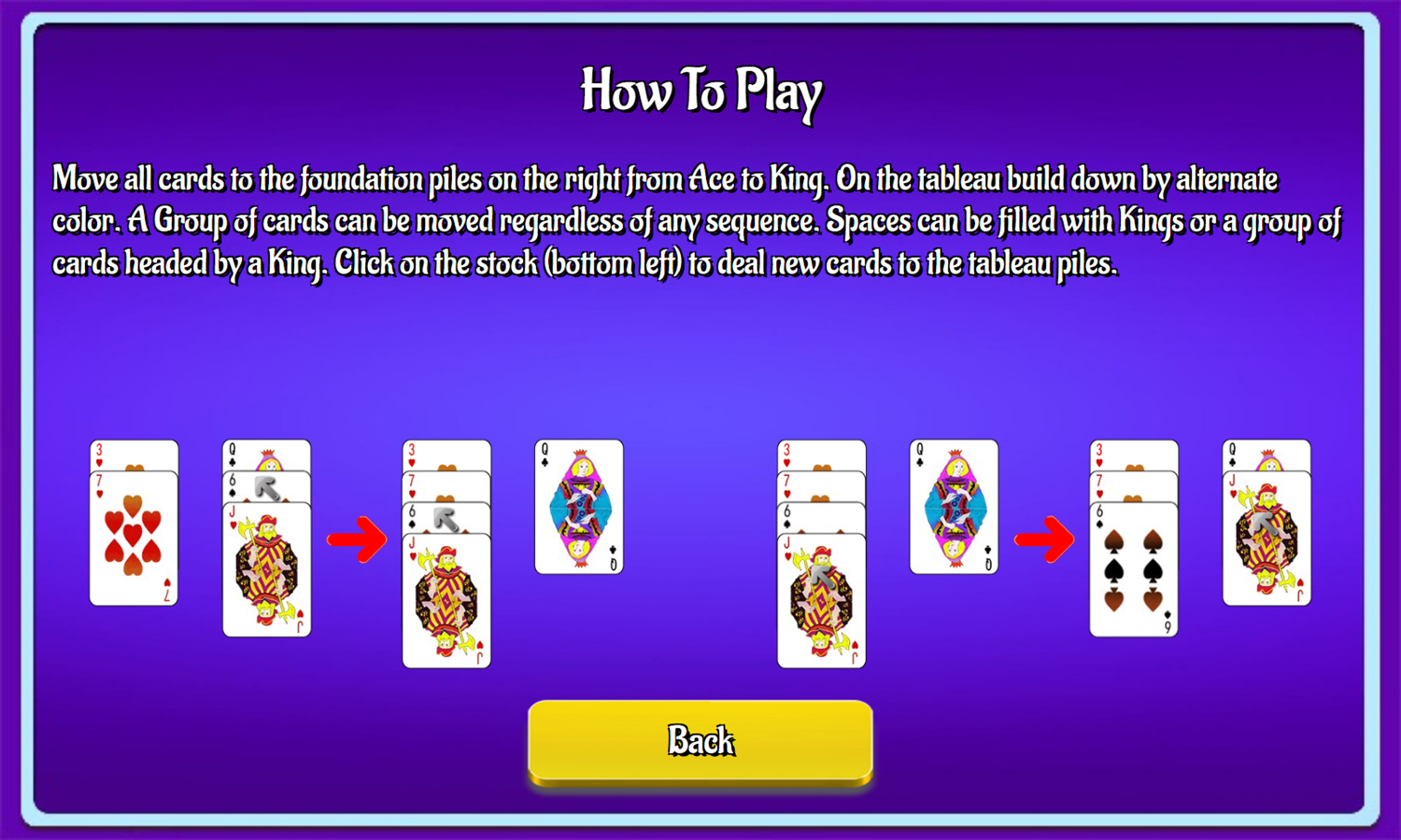 Queenie Solitaire Game How To Play Screenshot.