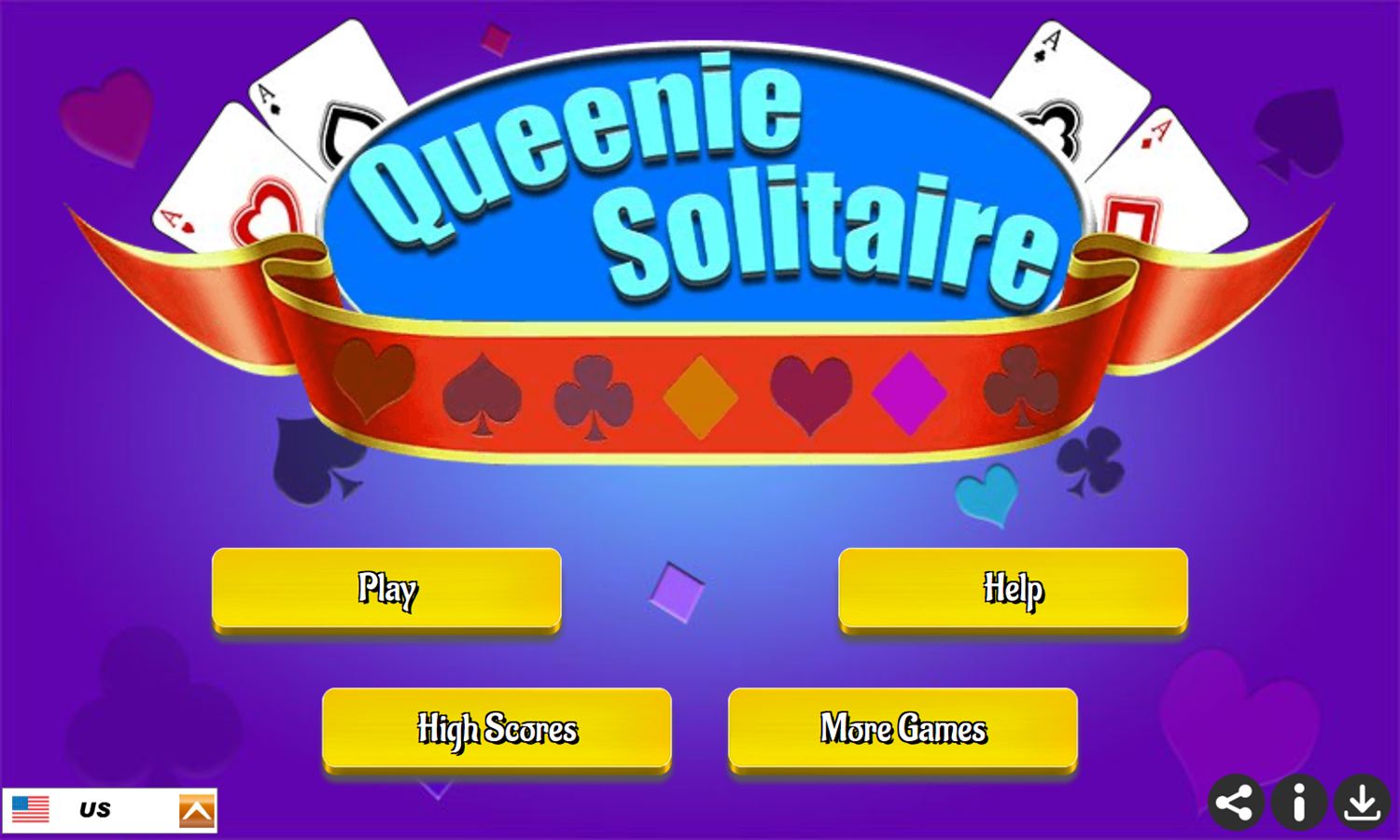 Queenie Solitaire Game Welcome Screen Screenshot.