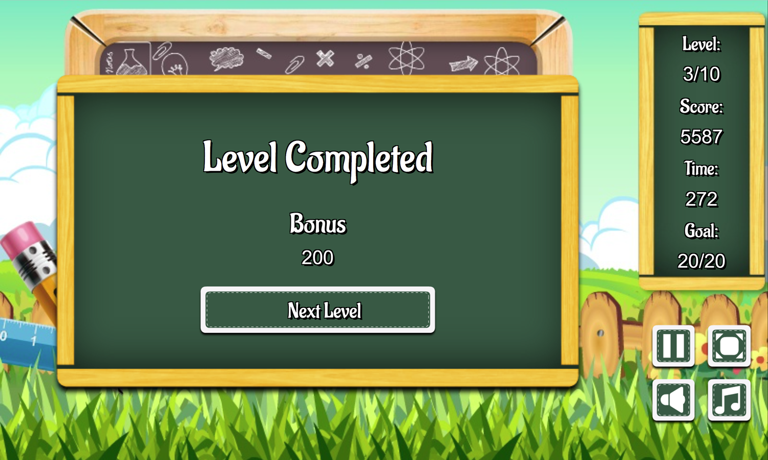 Quick Arithmetic Game Level Completed Screen Screenshot.