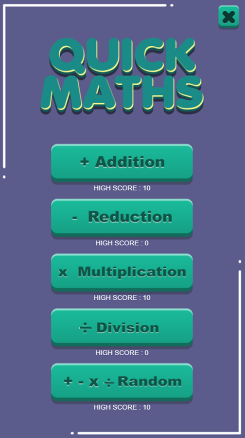Quick Maths Game Welcome Screen Screenshot.