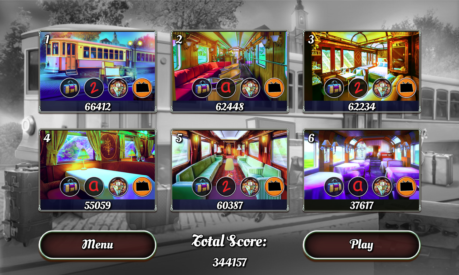 Railway Mysteries Game Level Select Screen Screenshot.