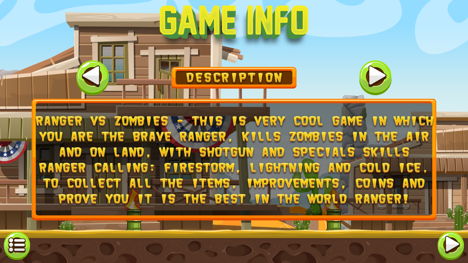 Ranger vs Zombies Game Info Screenshot.